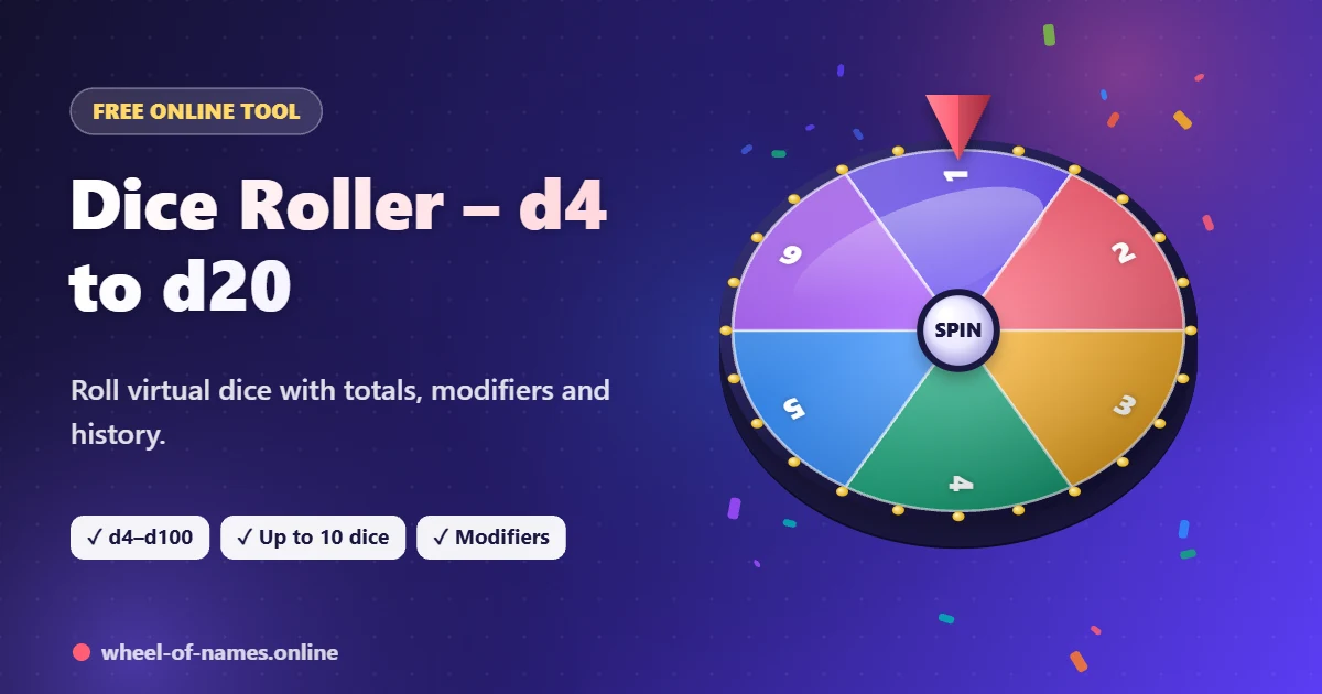 Dice Roller – 3D spinning wheel showing 1, 2, 3 and more