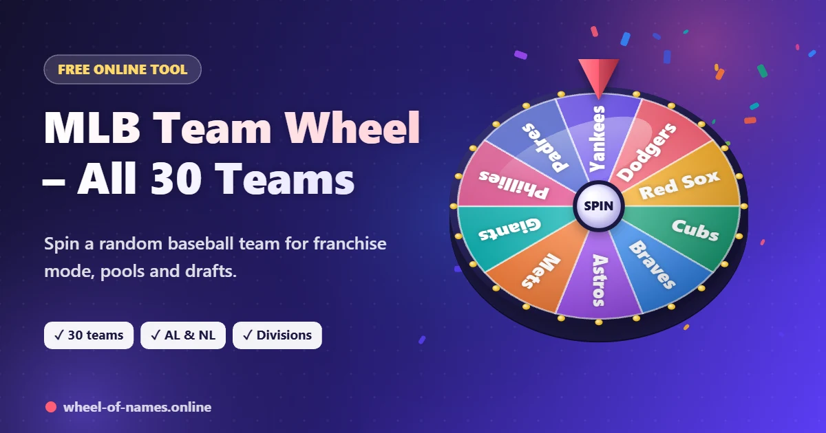 MLB Team Wheel – 3D spinning wheel showing Yankees, Dodgers, Red Sox and more