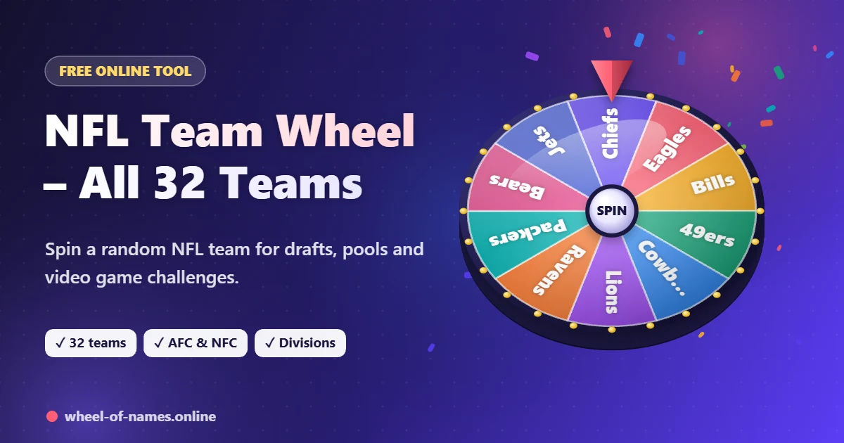 NFL Team Wheel – 3D spinning wheel showing Chiefs, Eagles, Bills and more