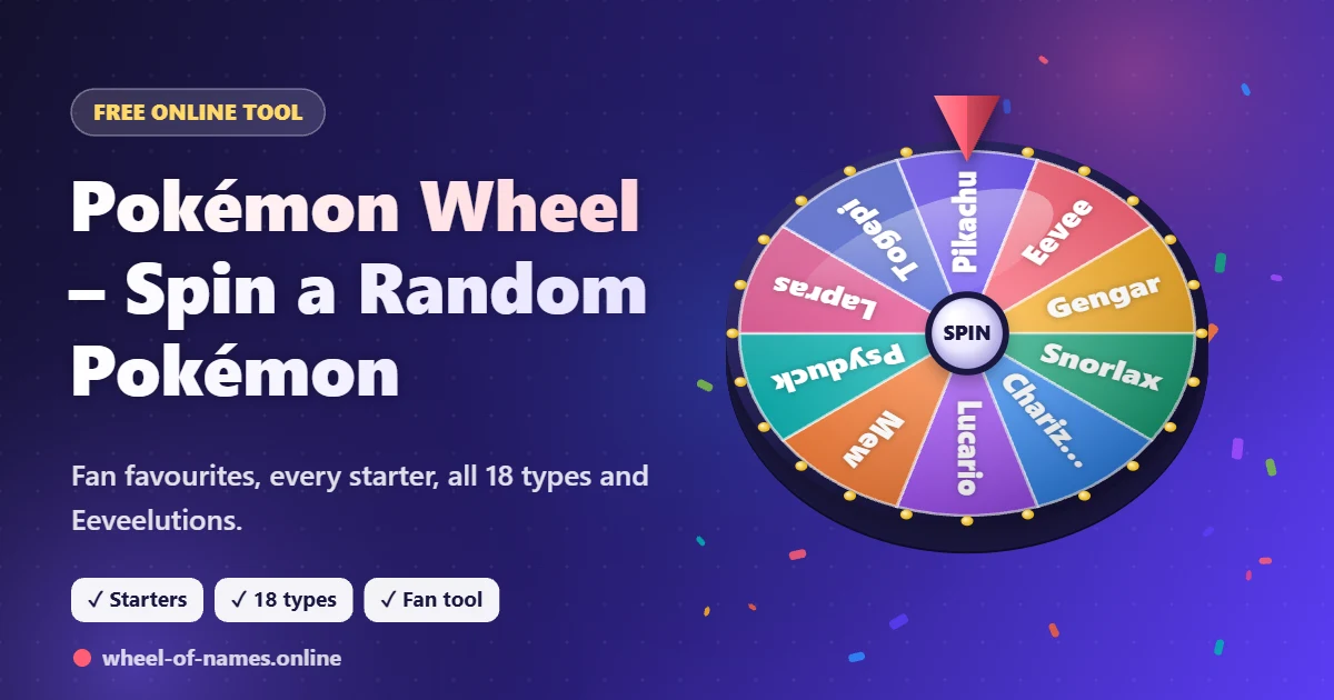 Pokémon Wheel – 3D spinning wheel showing Pikachu, Eevee, Gengar and more