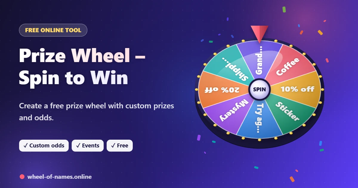 Prize Wheel – 3D spinning wheel showing Grand prize, Coffee, 10% off and more