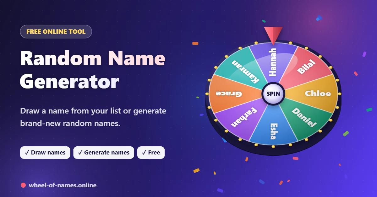 Random Name Generator – 3D spinning wheel showing Hannah, Bilal, Chloe and more