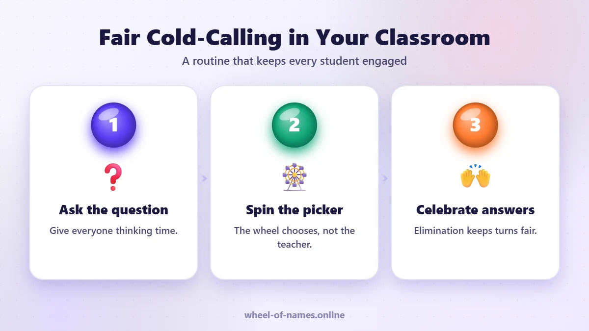 Fair Cold-Calling in Your Classroom: Ask the question, Spin the picker, Celebrate answers – random student picker guide